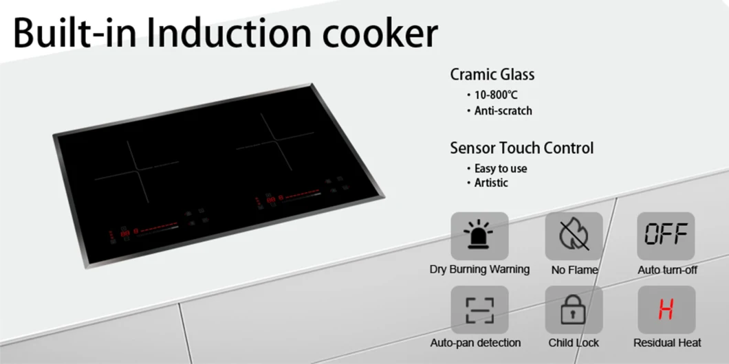 Built in 2 Plates Electric Ceramic Glass Induction Burner with LED Display Touch Controls