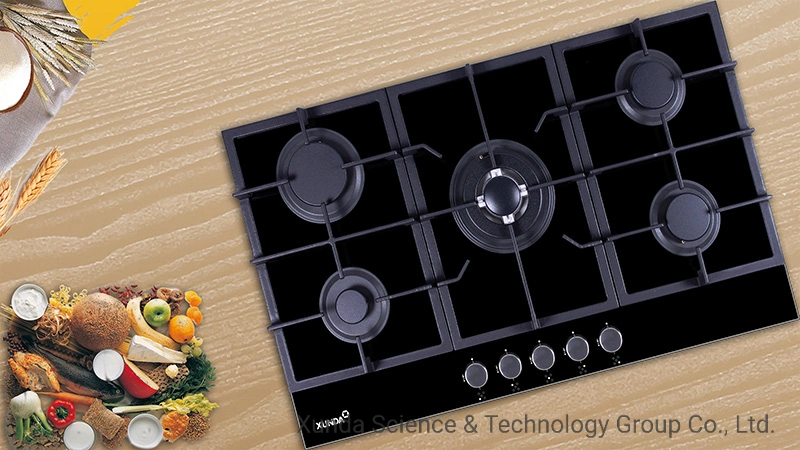 High Quality Tempered Glass Panel Built in Gas Hob 5 Burners Sabaf Style Lotus Flame Home Gas Cooking Stove