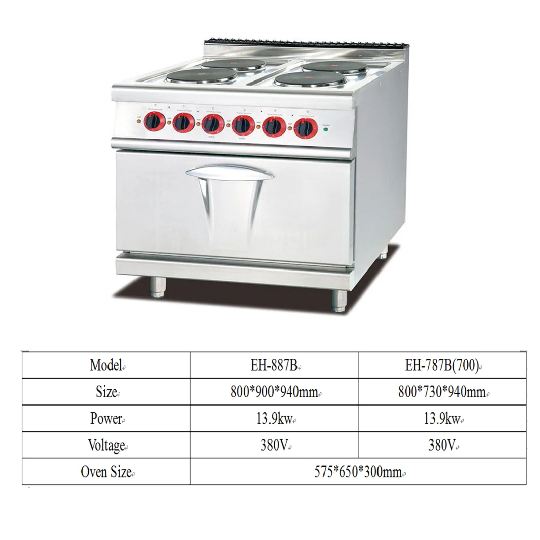 Electric Range Cooker 4 Square Burners Hotplate with Electric Oven Eh-887A